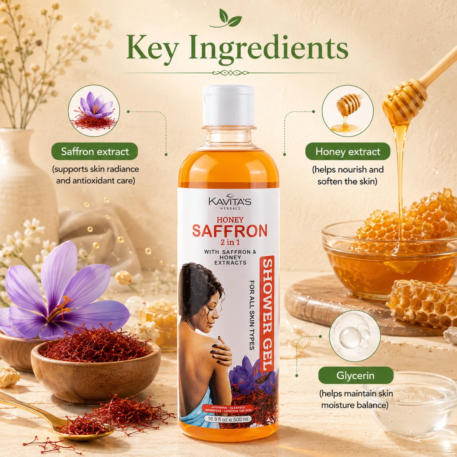 Saffron with Honey extracts Shower Gel
